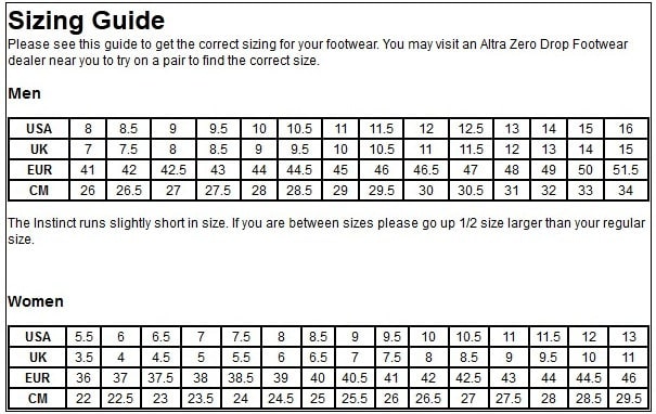 Altra Running Size Guide